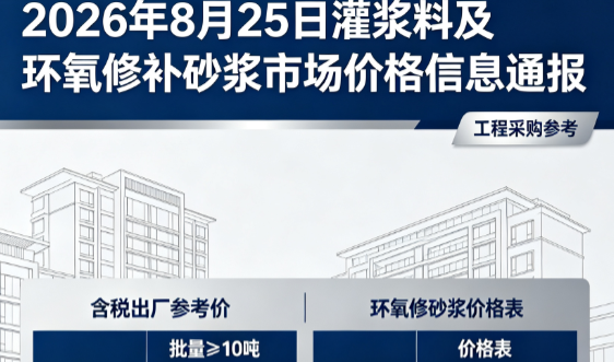 凤城2026年8月25日灌浆料及环氧修补砂浆市场价格信息通报